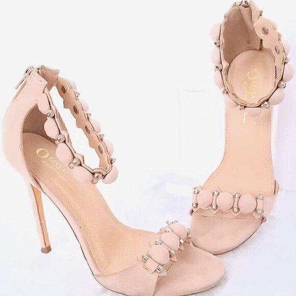 Olivia Ferguson Tan Microsuede 4.5 Inch Stiletto Open Toe Shoe, Size 7.5 - Picture 2 of 10